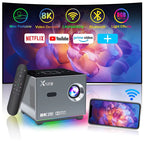 300 ANSI Lumens 8K/4K WiFi 5G Voice Remote Portable Smart Movie Projector with LED Lighting and Built-In Bluetooth 5.0 Apps