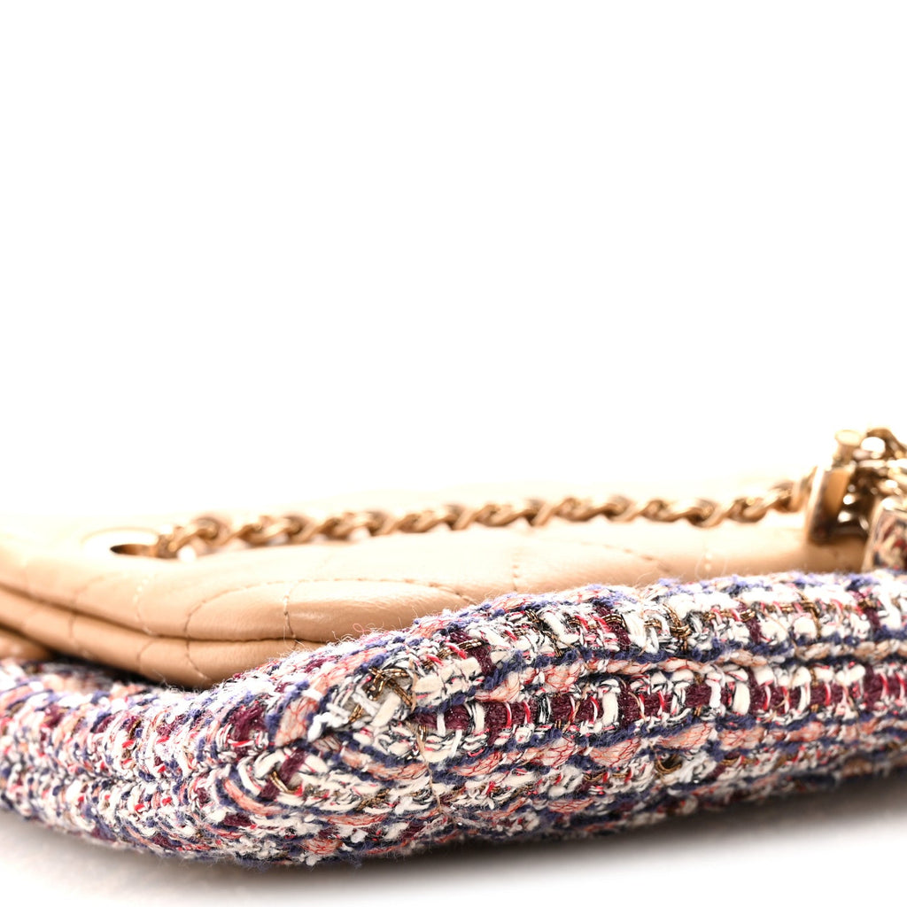Tweed Lambskin Quilted Pouch Beige Multicolor