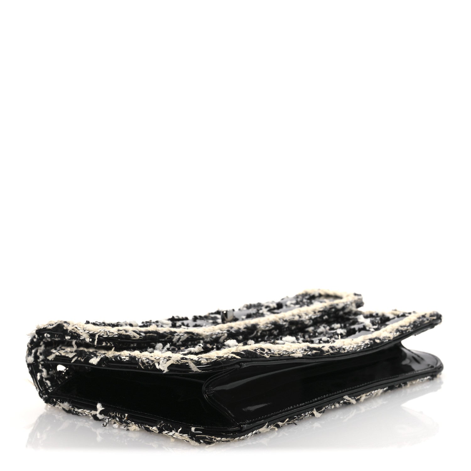 Tweed Patent Quilted Rectangular Flap Black White