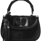 Pony Hair New Bamboo Medium Top Handle Bag Black