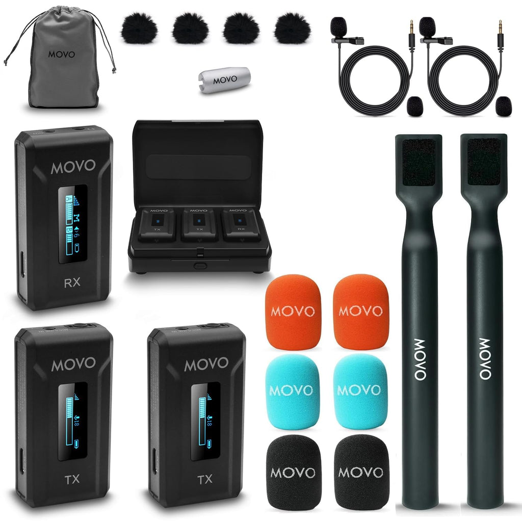 Movo WMX-2-DUO Dual Wireless Mic System w Mounts