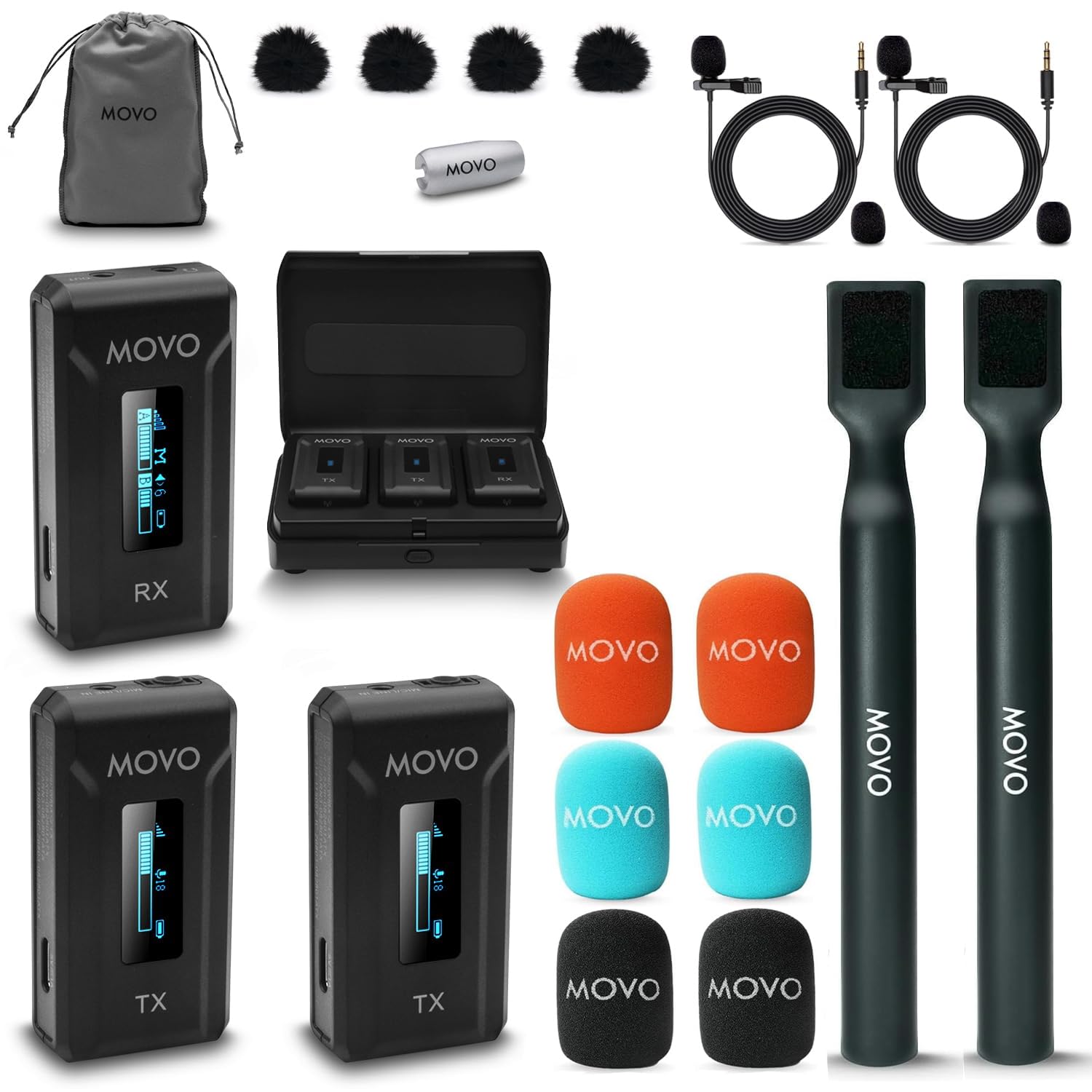 Movo WMX-2-DUO Dual Wireless Mic System w Mounts