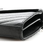 Grain De Poudre Matelasse Chevron Monogram Monochrome Chain Wallet Black