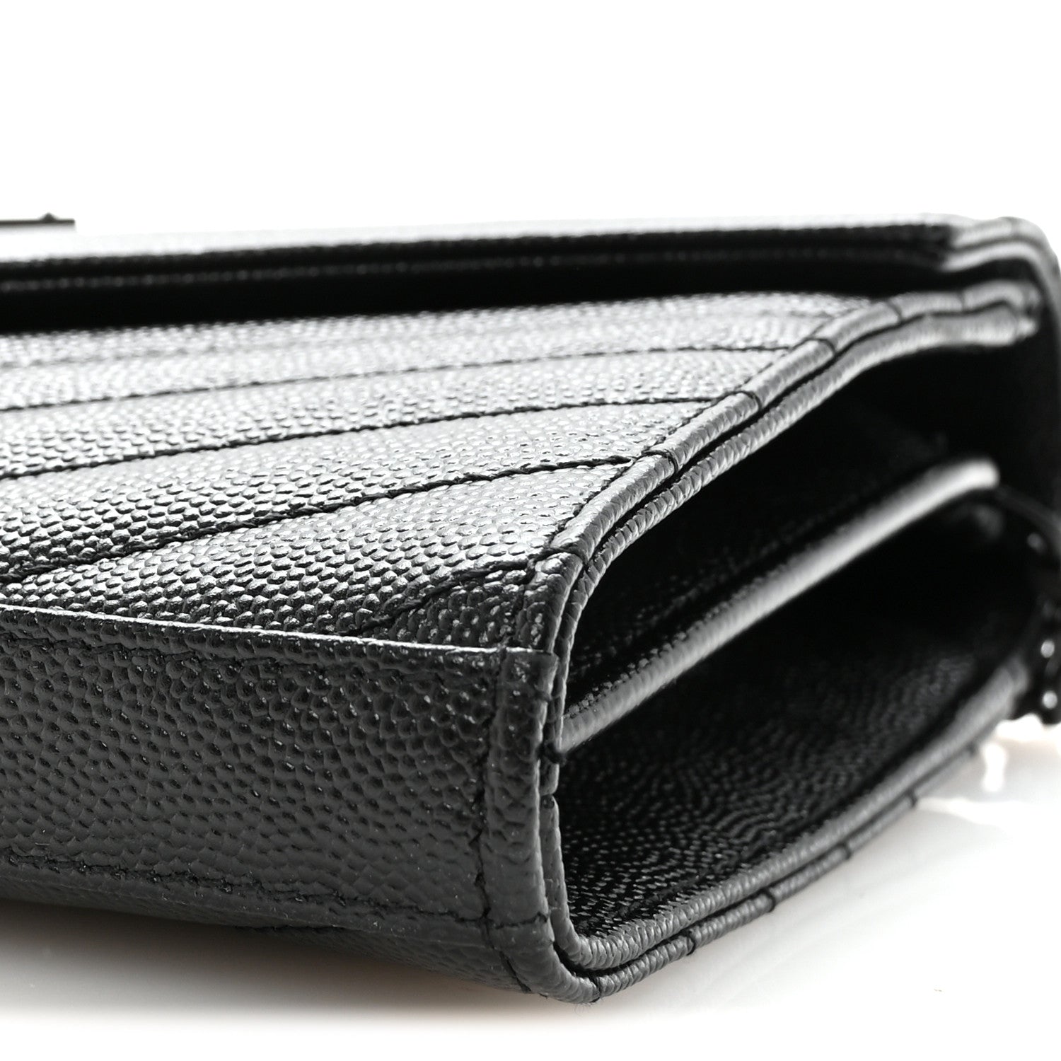 Grain De Poudre Matelasse Chevron Monogram Monochrome Chain Wallet Black