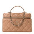Caviar Quilted Top Handle Slim Vanity With Chain Brown