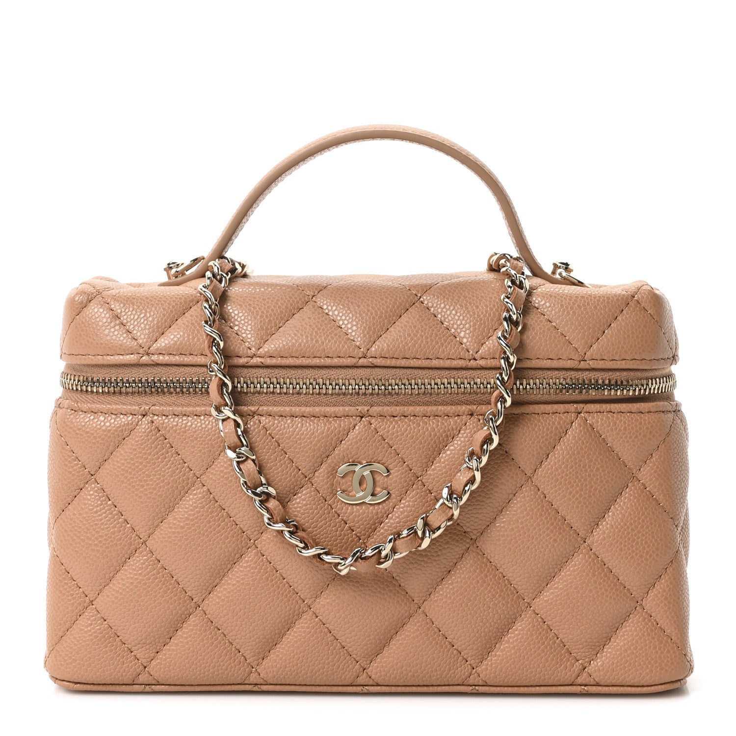 Caviar Quilted Top Handle Slim Vanity With Chain Brown