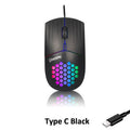 Type C Wired Mouse 1600 DPI RGB Backlit Mice Honeycomb Gaming Mause for Computer iPad Mac Tablet Macbook Air Laptop PC