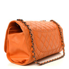 Lambskin Quilted Jumbo Grocery By Chanel Drawstring Shopping Bag Orange