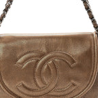 Metallic Caviar Half Moon Large Flap Bronze