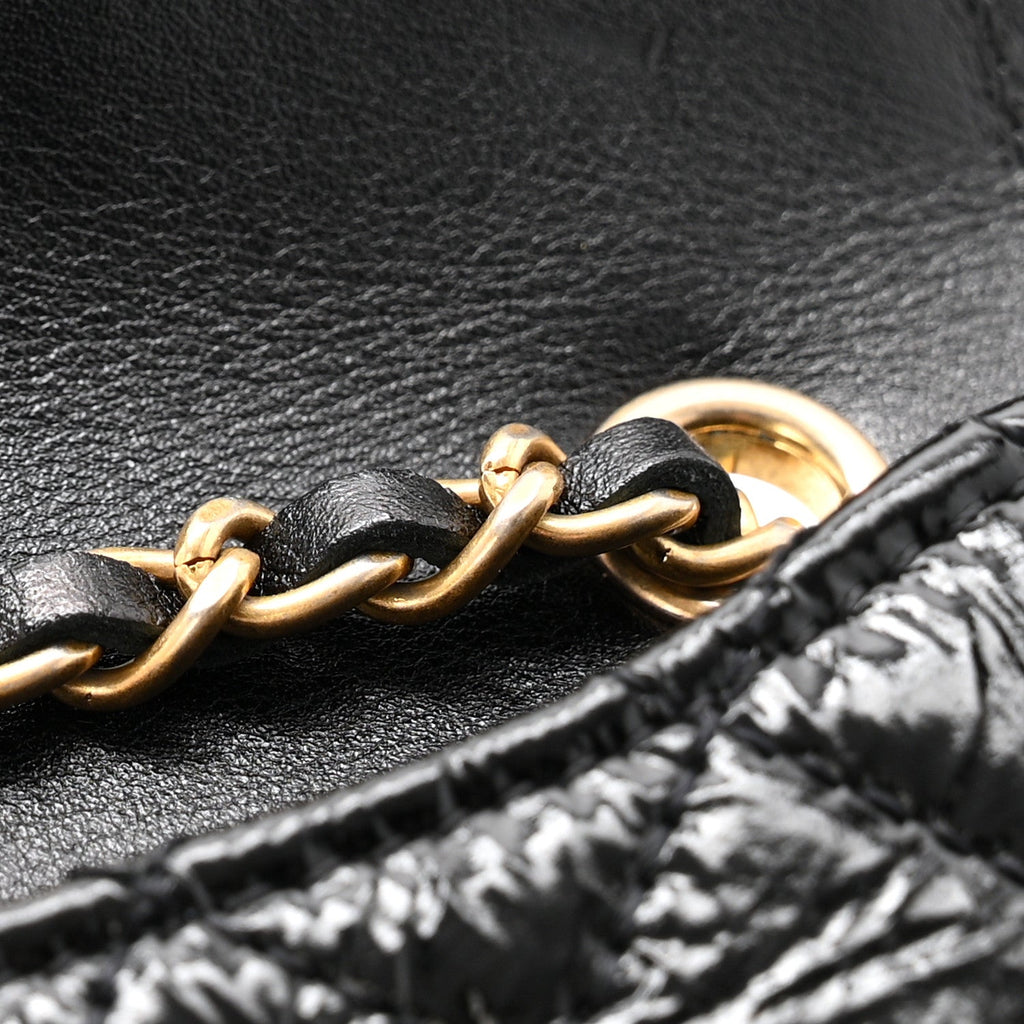Shiny Aged Calfskin Quilted Waist Belt Bag Black
