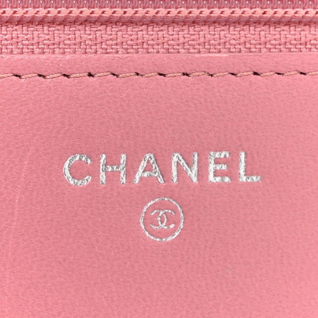 Lambskin Quilted CC Crossing Wallet On Chain WOC Pink