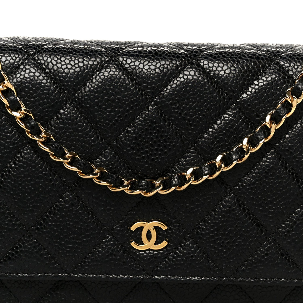 Caviar Quilted Wallet on Chain WOC Black