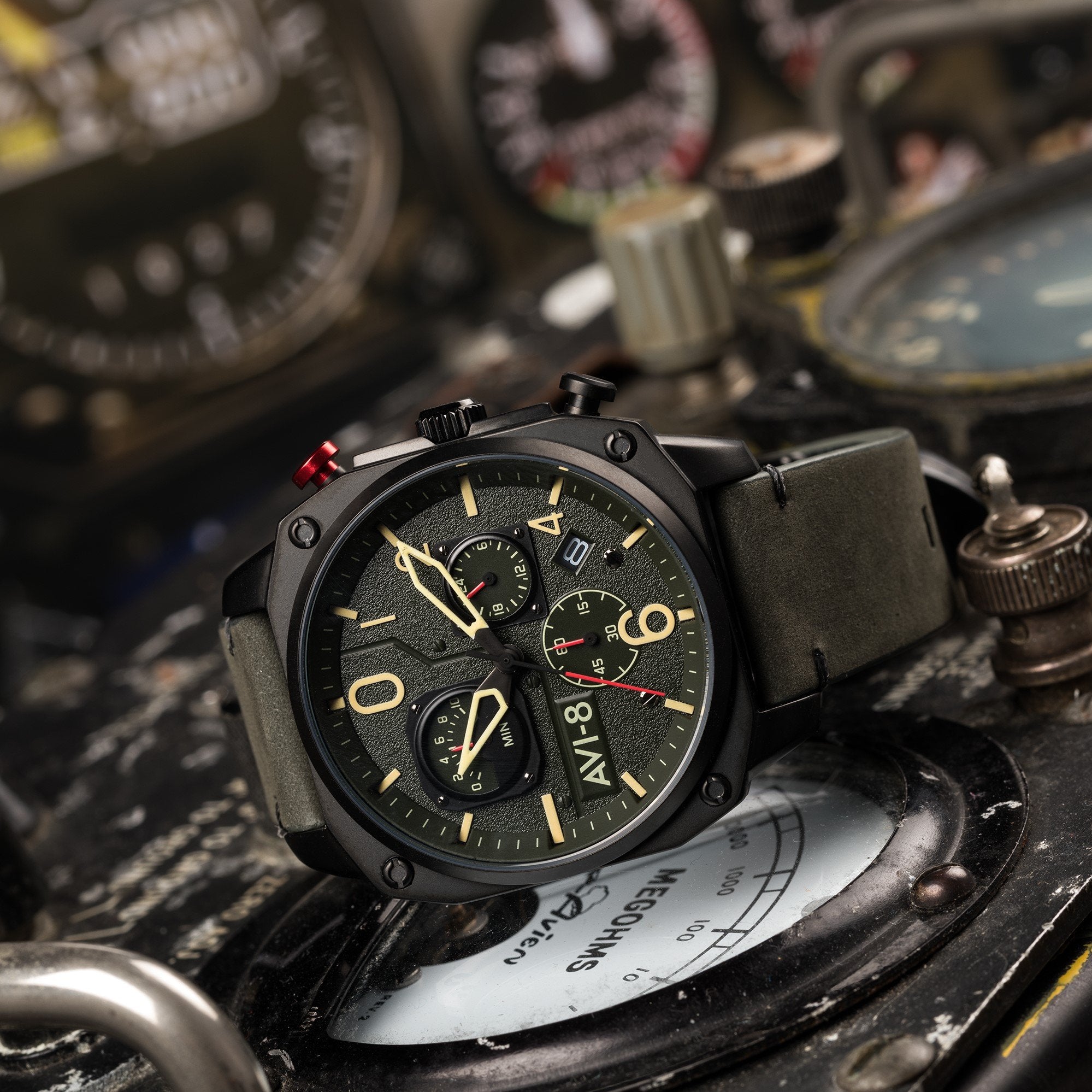 AVI-8 Deep Green Black Hawker Hunter Chronograph Watch