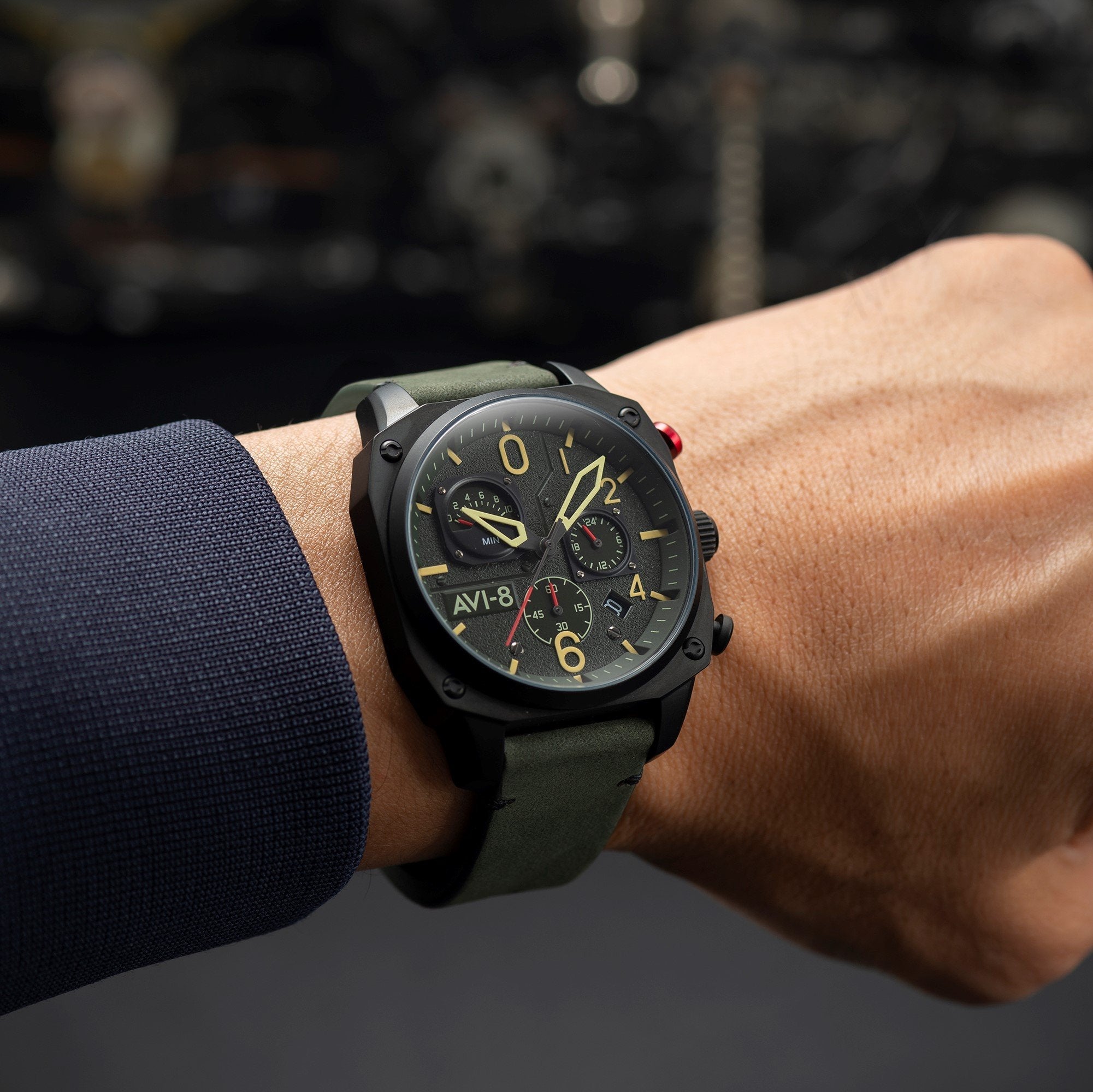 AVI-8 Deep Green Black Hawker Hunter Chronograph Watch