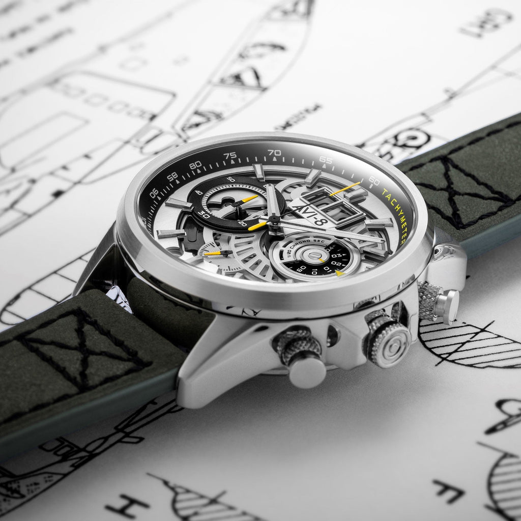 AVI-8 Ivory Steel Hawker Harrier Chronograph Watch