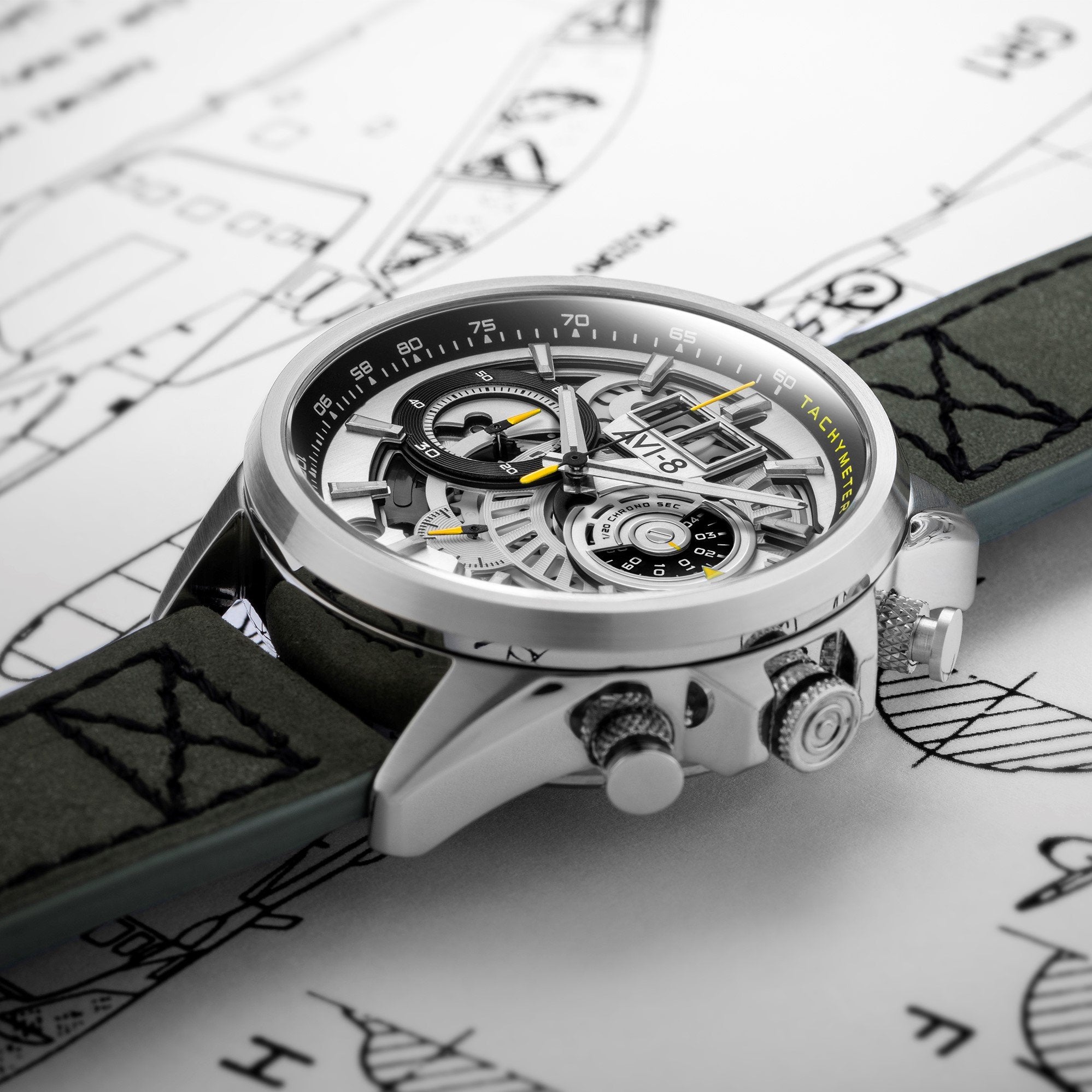 AVI-8 Ivory Steel Hawker Harrier Chronograph Watch
