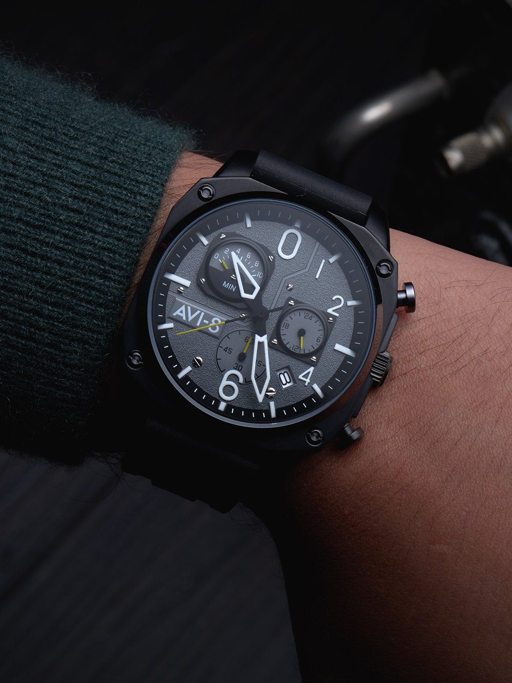 AVI-8 Men's Black Hawker Hunter Grey Black Watch