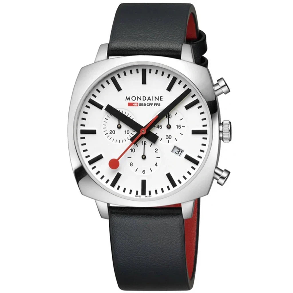 Mondaine Grand Cushion 41mm Men's Black Chrono Watch