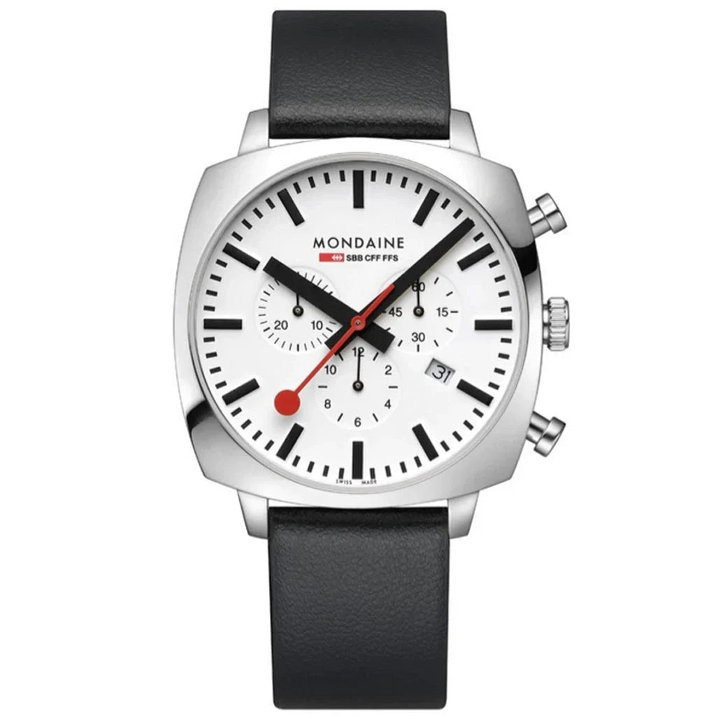 Mondaine Grand Cushion 41mm Men's Black Chrono Watch