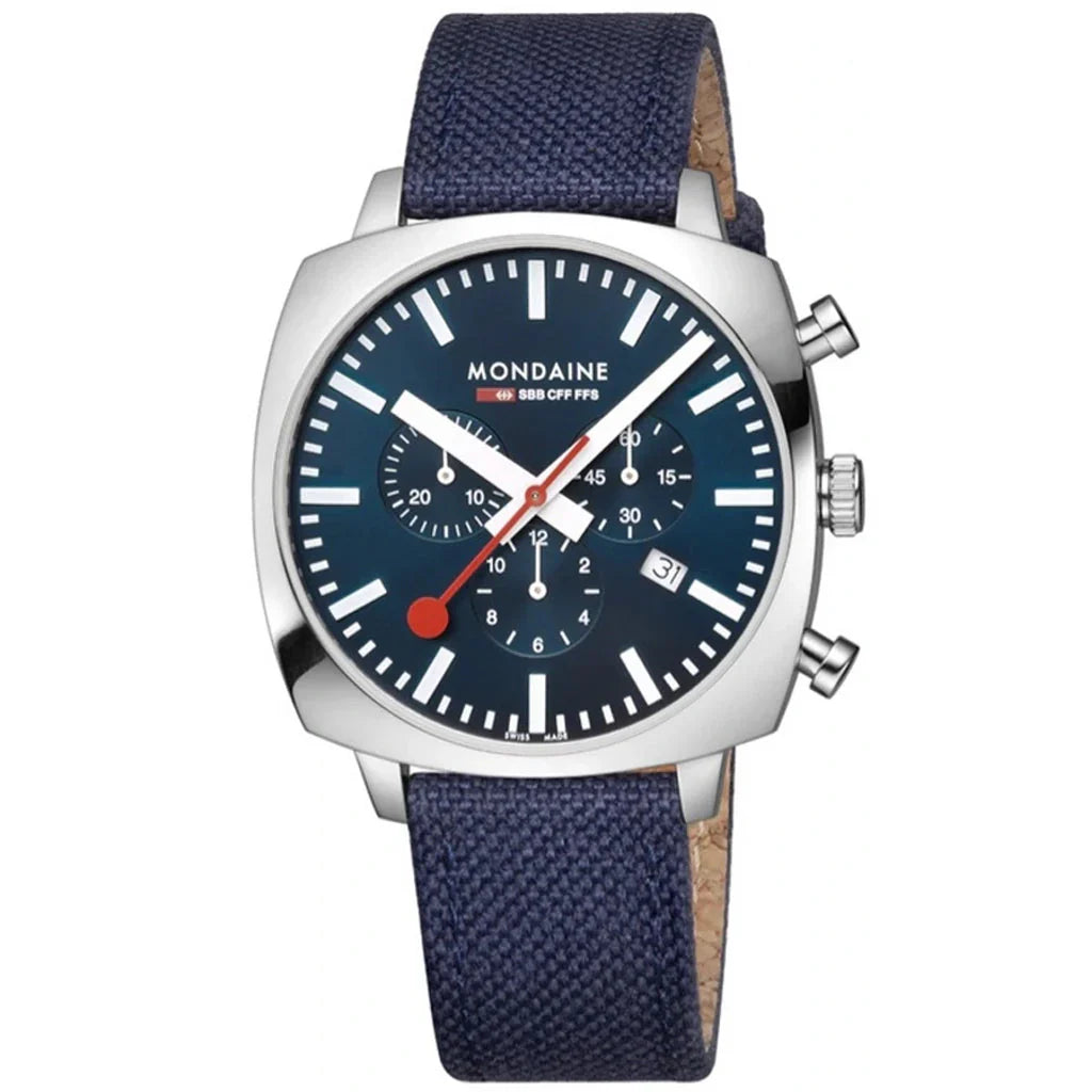 Mondaine Grand Cushion Chrono Square Men's Blue Watch