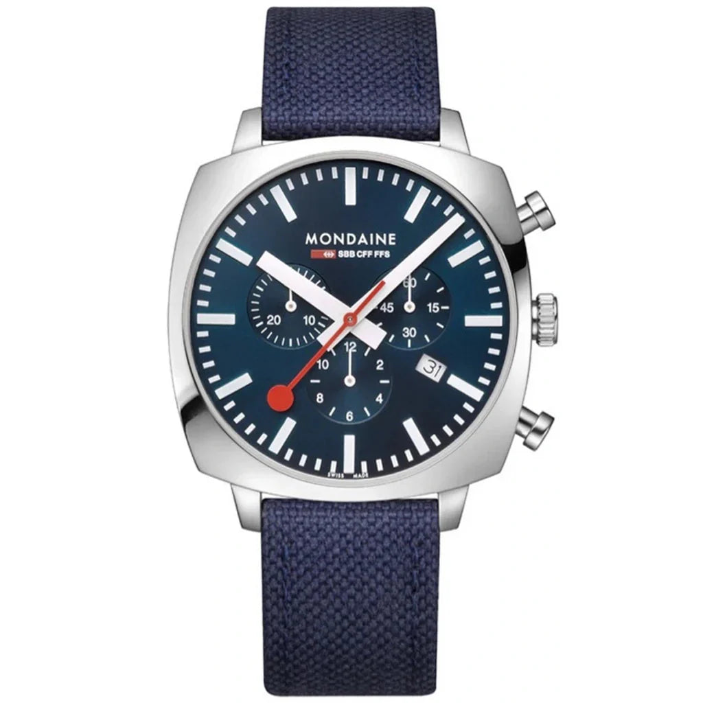 Mondaine Grand Cushion Chrono Square Men's Blue Watch