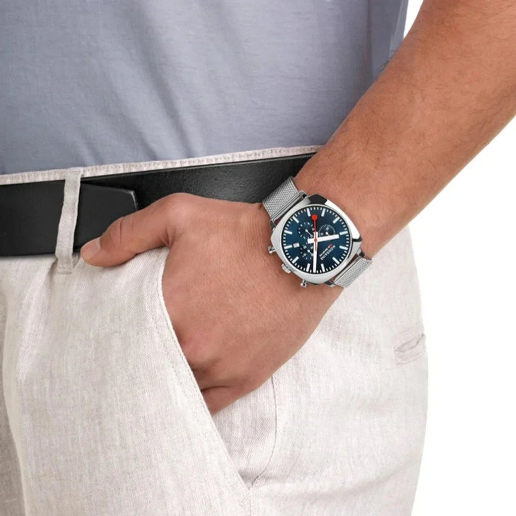 Mondaine Grand Cushion Chrono Square Men's Blue Watch