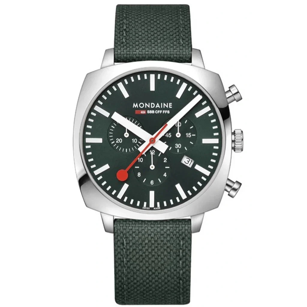 Mondaine Grand Cushion Chrono Square Men's Green Watch