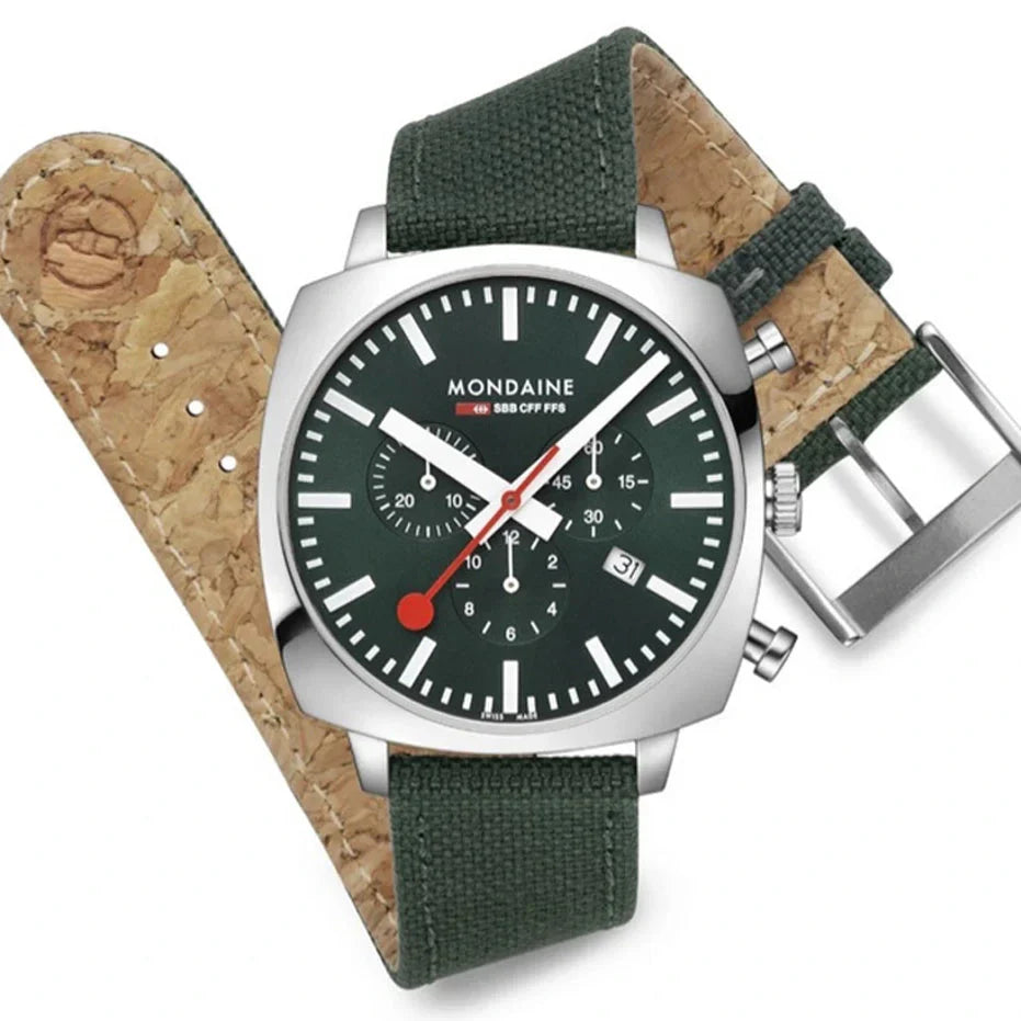 Mondaine Grand Cushion Chrono Square Men's Green Watch
