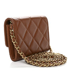 Lambskin Quilted Studded CC Clutch With Chain Brown
