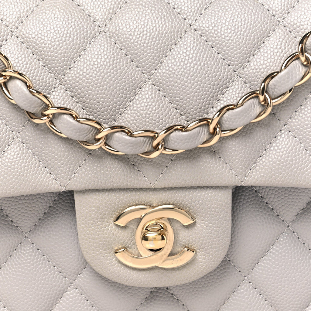 Caviar Quilted Small Double Flap Grey