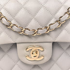 Caviar Quilted Small Double Flap Grey
