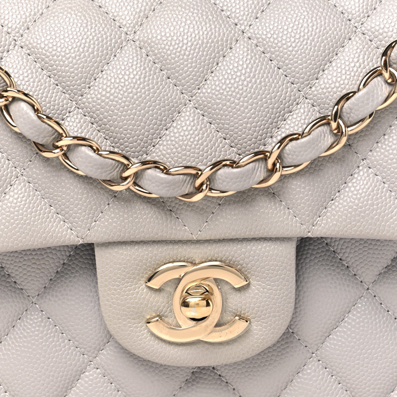 Caviar Quilted Small Double Flap Grey