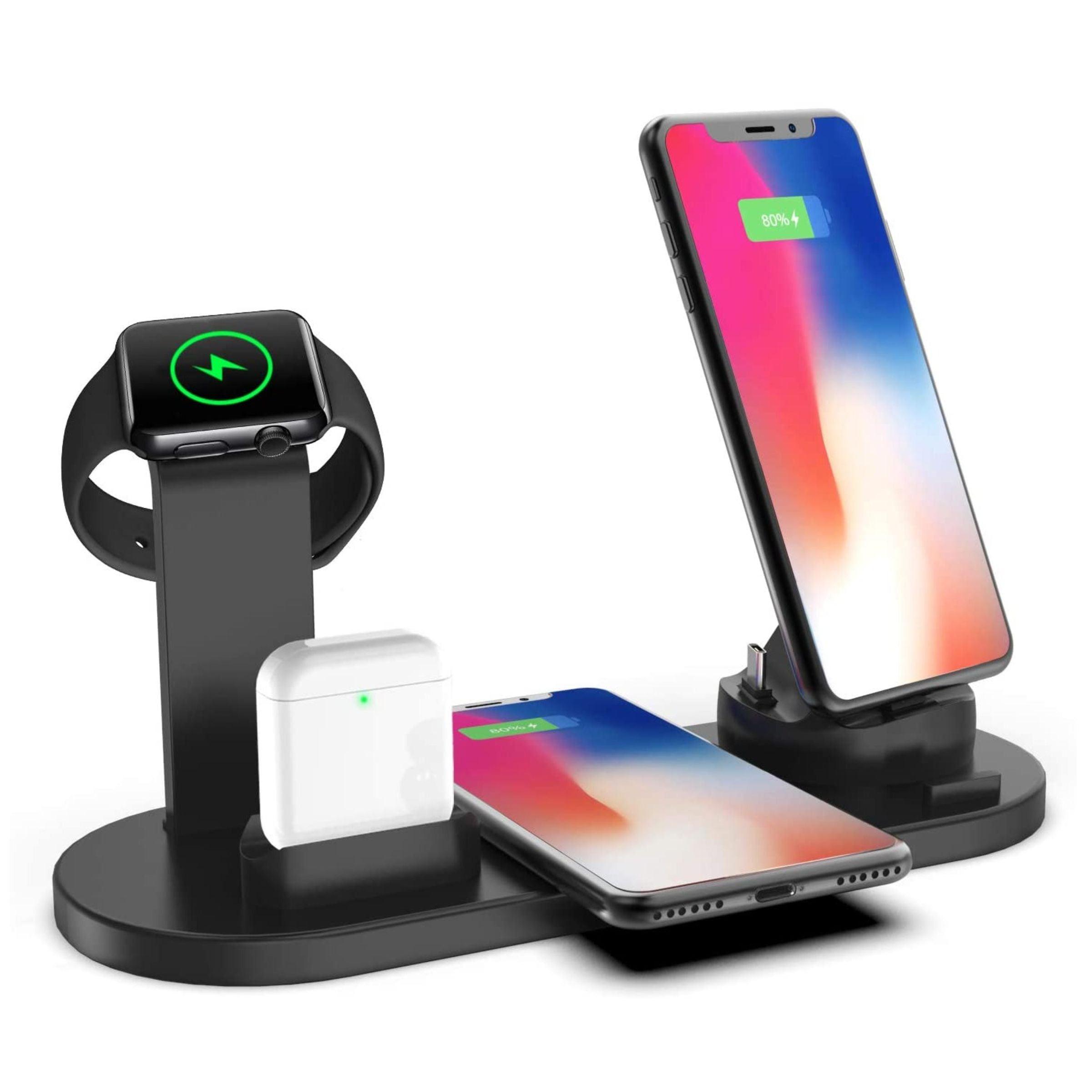 KENRO 6-in-1 Wireless Charging Station with Watch Charger Included - Black