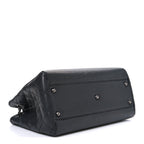 Metallic Grained Calfskin Medium Woven Chain Shopping Bag Black