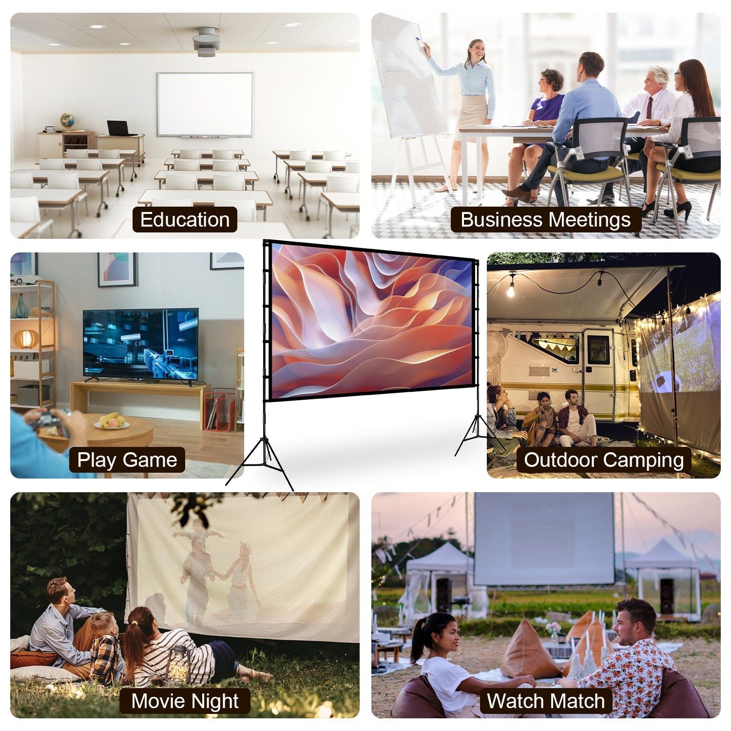 100" Portable Projector Screen with Stand, Foldable & Anti-Crease, HD 4K Movie Screen for Outdoor/Indoor Use, Home Theater, Parties & Business Presentations - Includes Carry Bag