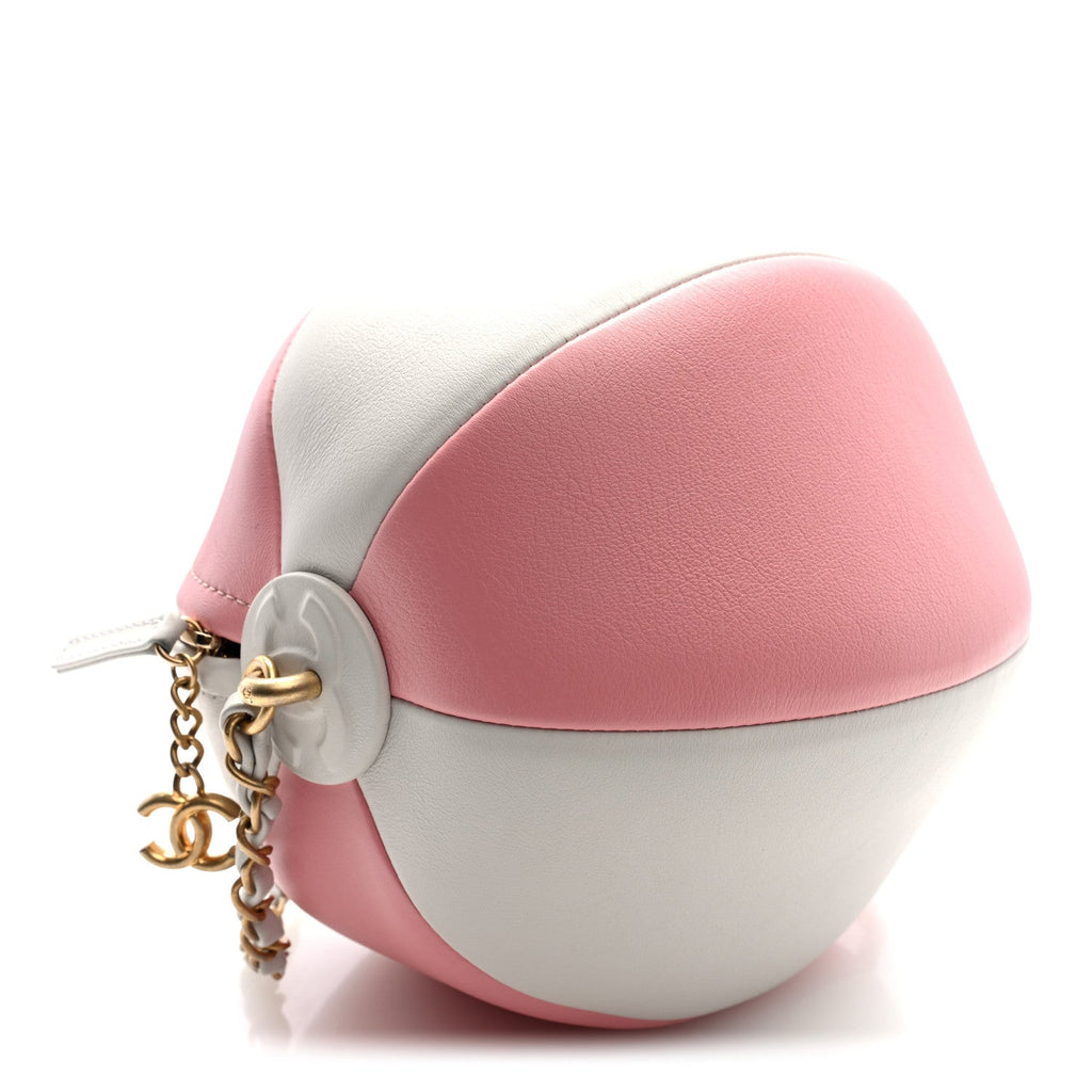 Calfskin Coco Beach Ball Bag White Pink