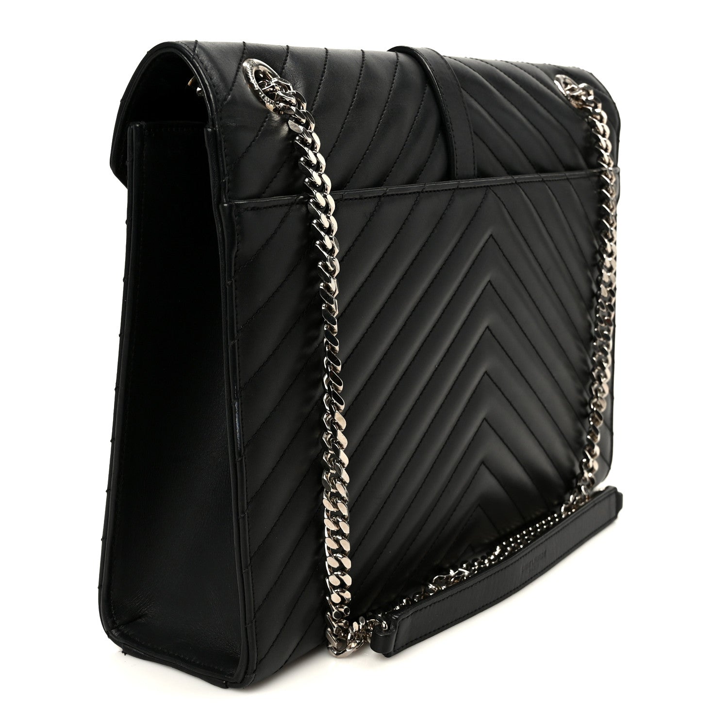 Smooth Calfskin Matelasse Chevron Large Monogram Satchel Black