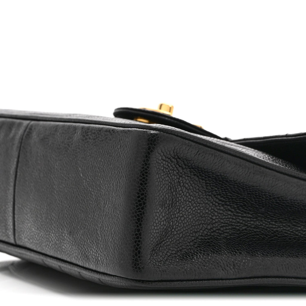 Caviar Vertical Quilted Jumbo Single Flap Black