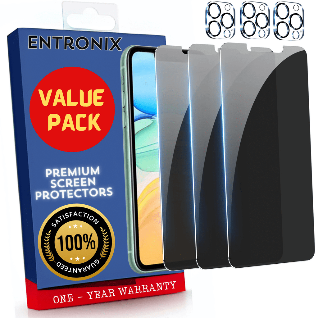 Entronix Anti-Spy Privacy Screen Protector & Camera Lens Protector Compatible with iPhone 11 Pro - 6-Piece Combo