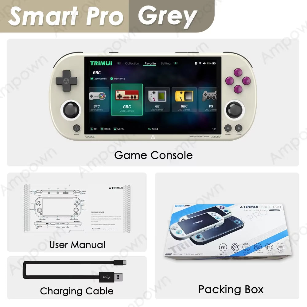Smart Pro Handheld Game Console with 4.96'' IPS Screen, Linux System, Joystick, RGB Lighting - Retro Video Game Console Gift