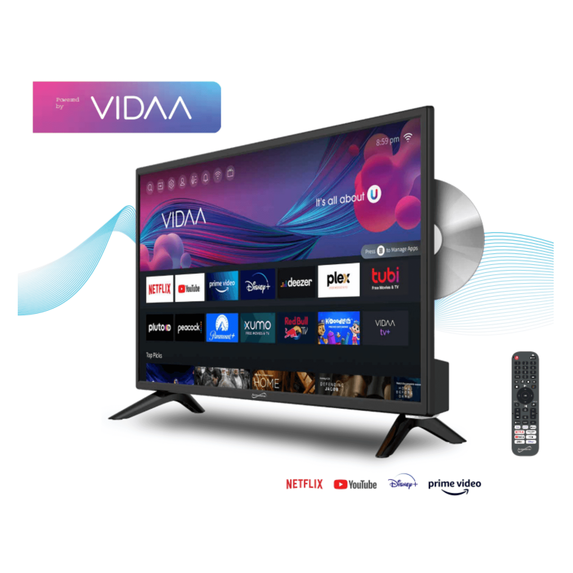 Smart 24-inch VDAA DLED AC/DC Television with DVD Player & 12V Car Cord