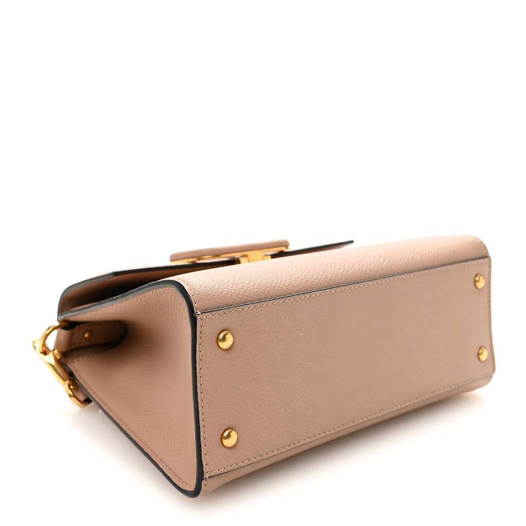 Grainy Calfskin Small VSling Top Handle Bag Poudre