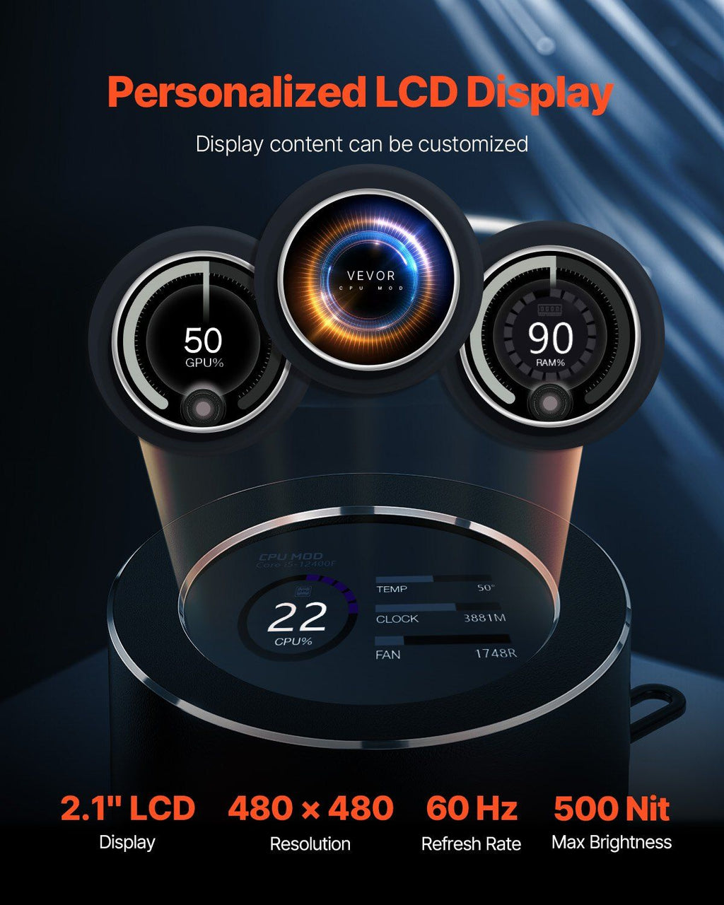 CPU Liquid Cooler AIO CPU Water Cooler with ARGB Light & 3 PWN Fans(120mm)