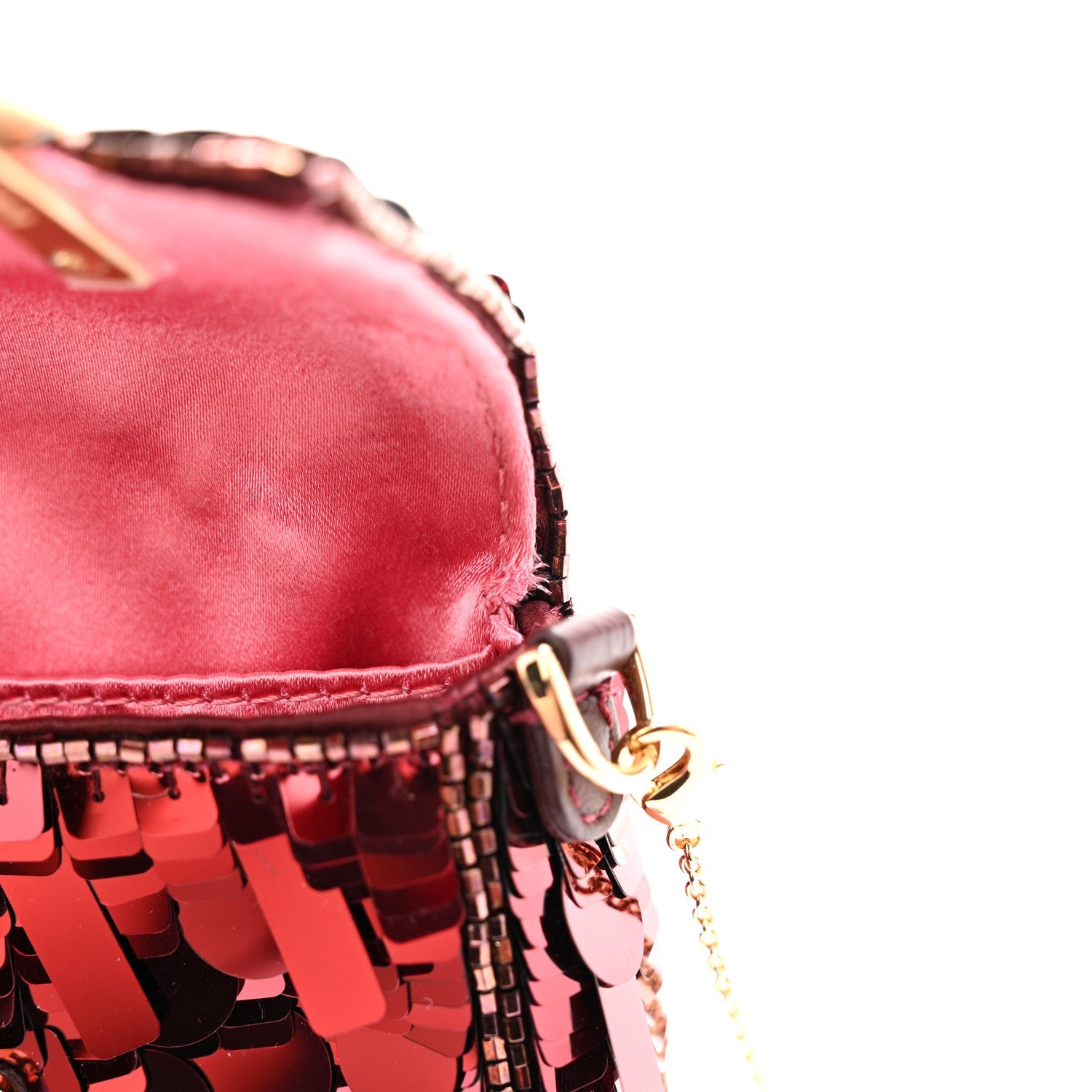 Sequin Paillettes Shiny Nappa Sex and the City Nano Maxi Buckle Baguette Charm Granata