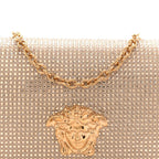 Satin Crystal Medusa Chain Clutch Beige