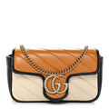 Vintage Effect Calfskin Matelasse Diagonal Super Mini Torchon GG Marmont Shoulder Bag  Cognac Mystic White Blue Agata