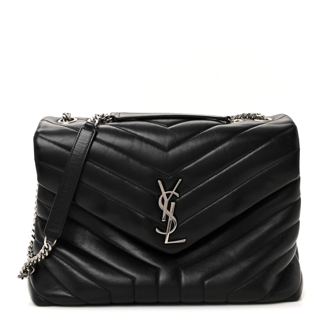 Calfskin Y Quilted Monogram Medium Loulou Chain Satchel Black