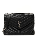 Calfskin Y Quilted Monogram Medium Loulou Chain Satchel Black