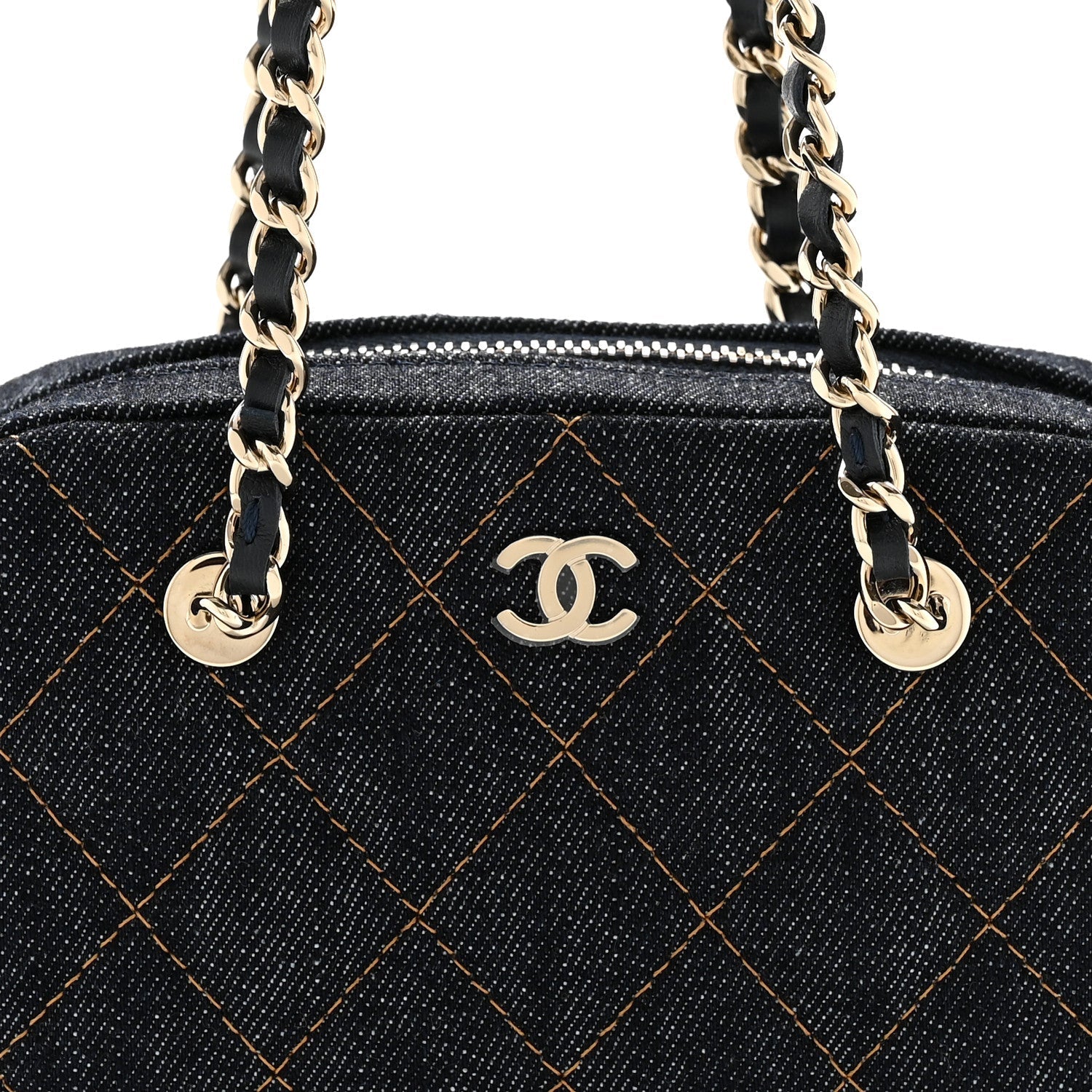 Denim Quilted Clutch With Chain Dark Blue Orange