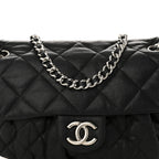 Washed Lambskin Quilted Medium Chain Around Messenger Black